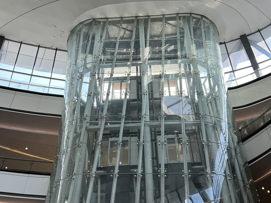 Indoor glass elevator