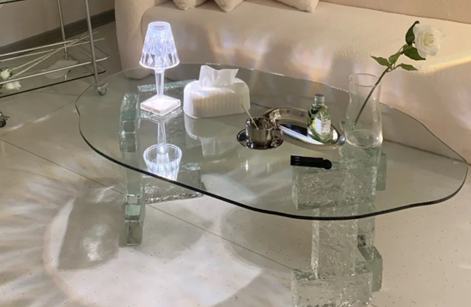 custom shape decorated glass table